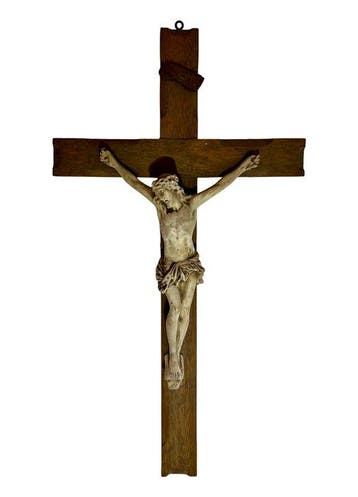 Crucifix - Hout, Gips - 1890–1950 - Antiek wandkruis - 60 cm