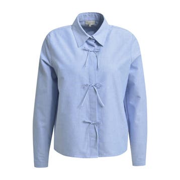 Milano Italy • blauwe blouse met strikjes • 36, Maat 36 (S), Verzenden, Blauw, Milano Italy
