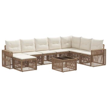 vidaXL Tuinbankenset 9 pcs Beige en Crème Wit poly rattan, Verzenden, Nieuw, Meer dan 8 zitplaatsen