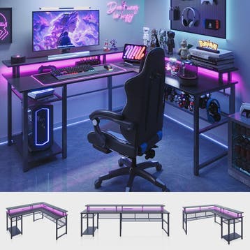 L-vormige Gaming Bureau 136x75cm met LED Verlichting en USB, Verzenden, Nieuw