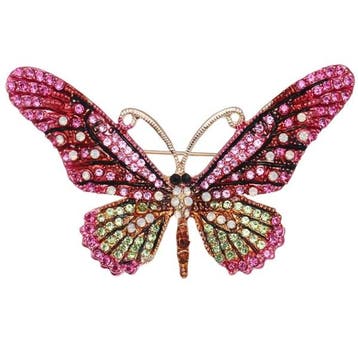 Fako Bijoux - Broche - Vlinder - 76x44mm - Roze/Groen, Verzenden, Nieuw