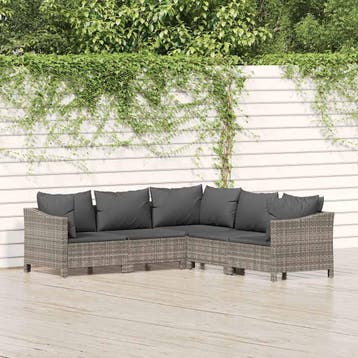 vidaXL 5-delige Loungeset met kussens poly rattan grijs, Verzenden, Nieuw, 5 zitplaatsen, Loungeset