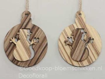 Hangers houten ballen sneeuwman 2d naturel 8 cm set van 2, Ophalen of Verzenden, Nieuw