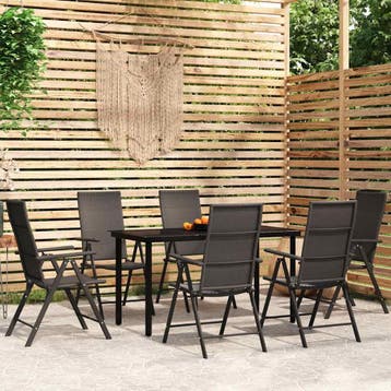 vidaXL 7-delige Tuinset zwart, Tuin en Terras, Verzenden, 6 zitplaatsen, Nieuw, Rvs