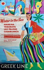 Anonymous - Rare Original Vintage 1950s Greek Line Travel, Antiek en Kunst, Kunst | Tekeningen en Foto's