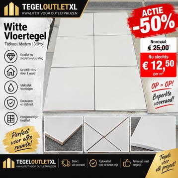ACTIE -50% | Witte Vloer- &amp; Wandtegels | €12,50 p/m², Doe-het-zelf en Verbouw, Nieuw