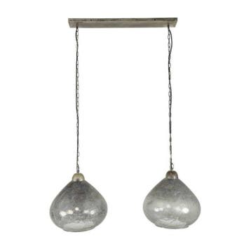 Hanglamp 2l Clear stone en oud zilver, Nieuw