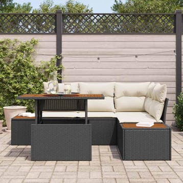 vidaXL Tuin Sofa Set 5 st Zwart Poly riet, Verzenden, Nieuw, Rotan, 5 zitplaatsen