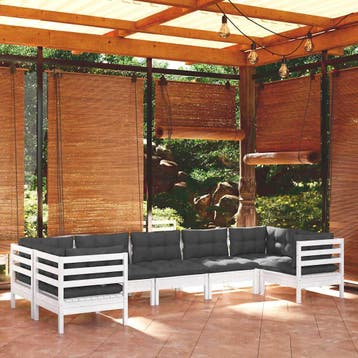 vidaXL 7-delige Loungeset met kussens grenenhout wit, Verzenden, Nieuw, 7 zitplaatsen, Loungeset