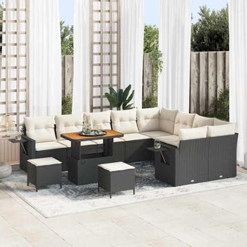 vidaXL Tuinbankenset 12 st 11-zits Zwart en Crème poly, Tuin en Terras, Verzenden, Nieuw, 2 zitplaatsen