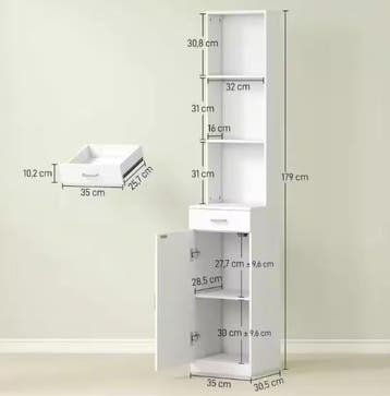 Verticale Badkamerkast 179 cm – Compacte Opbergoplossing Wit, Huis en Inrichting, Badkamer | Badkamermeubels, Verzenden, Nieuw