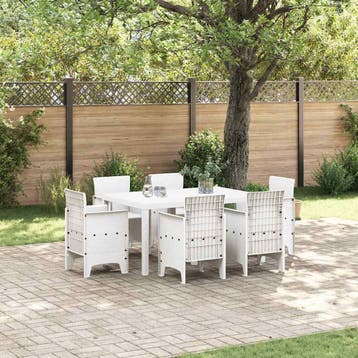 vidaXL Tuin Eetset 7 st Wit Polt riet, Tuin en Terras, Tuinsets en Loungesets, Verzenden, Nieuw, 7 zitplaatsen