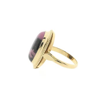 Vintage gouden ring met Rhodoniet, Gebruikt, Ophalen of Verzenden, 17 tot 18, Met edelsteen