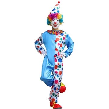 Clown Kostuum Blauw/Wit – Met Stippen & Hoed | - Maat M, Ophalen of Verzenden, Nieuw, Maat 48/50 (M)
