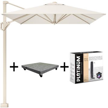 Voyager T1 zweefparasol 250x250 cm sandstone Ivory met 90kg, Tuin en Terras, Ophalen of Verzenden, Nieuw