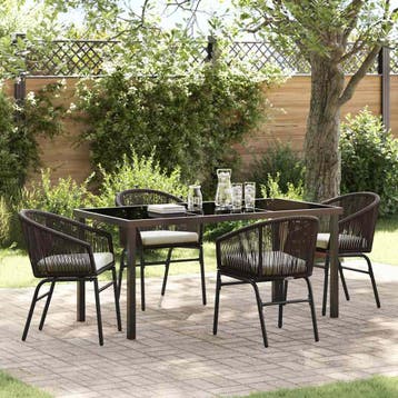 vidaXL Tuin eettafelset 5 pcs Bruin Gepoedercoat staal, Verzenden, Nieuw, Rotan, 5 zitplaatsen