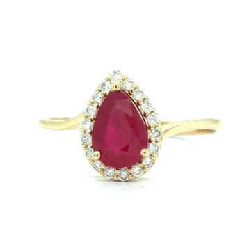 Ring - 14 karaat Geel goud - 1.25ct. tw. Robijn - Diamant, Nieuw