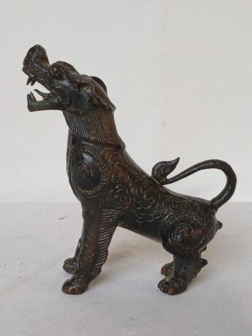 sculptuur, Vintage Foo Dog / Tempelleeuw - 20 cm - Brons, Antiek en Kunst