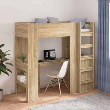 vidaXL Loft Bedframe met Bureau Sonoma Eiken 75 x 190 cm, Eenpersoons, Bruin, Verzenden, Nieuw