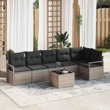vidaXL Bankstel 7 st Grijs poly rattan, Verzenden, Nieuw, Rotan, 7 zitplaatsen