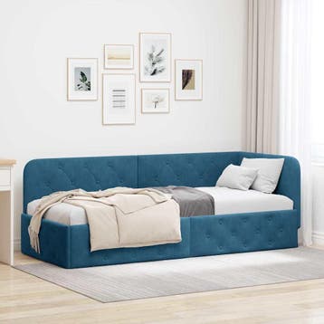 vidaXL Hoekbedframe Blauw 80 x 200 cm Fluweel, Verzenden, Nieuw, Blauw, Stof