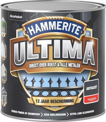 Hammerite Ultima Metaallak Hoogglans Antraciet 250 ml, Ophalen of Verzenden, Nieuw