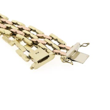 8 karaat bicolor Bismarck schakelarmband, Ophalen of Verzenden, Gebruikt, Overige kleuren, Goud