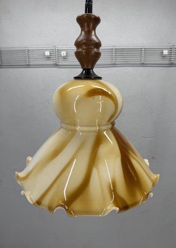 Lamp - Glas, Hout - Vintage Herda hanglamp