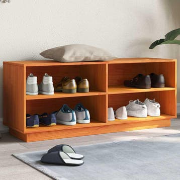vidaXL Schoenenkast 110x34x45 cm massief grenenhout wasbruin, Verzenden, Nieuw