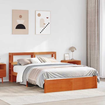 vidaXL Bedframe met plank Wasbruin 150 x 200 cm Massief, Verzenden, Nieuw, Bruin, Hout