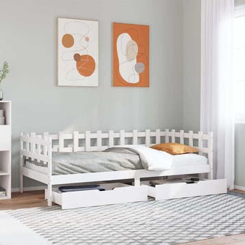 vidaXL Slaapbank met lades 80x200 cm massief grenenhout wit, Eenpersoons, Verzenden, Wit, Nieuw