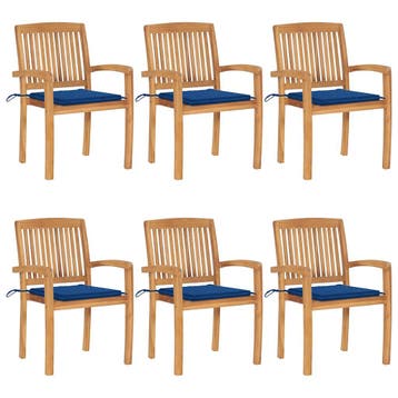 vidaXL Tuinstoelen stapelbaar 6 st met kussens massief, Verzenden, Nieuw, Hout