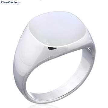 Zilveren zegelring uniseks wit parelmoer, Verzenden, Nieuw, Zilver