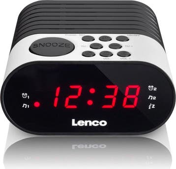 Wekkerradio - Digitale wekker - Alarmklok - Wit/Zwart - Lenc, Verzenden, Zo goed als nieuw