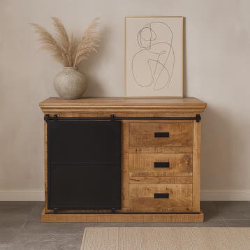 Dressoir Mangohout Milan 100 cm, Verzenden, Nieuw, Overige houtsoorten, Industriële meubels