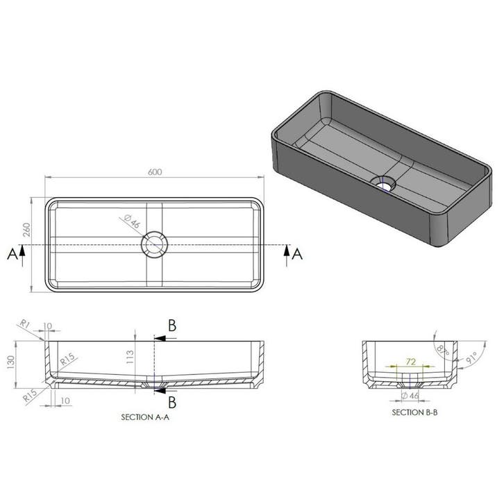 Opbouw Waskom Arcqua Case Rechthoek 60x26 cm Mat Wit, Doe-het-zelf en Verbouw, Sanitair, Ophalen of Verzenden
