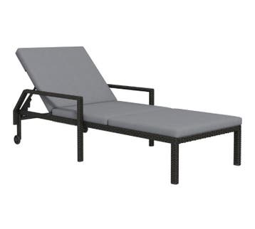 Rotan Ligstoel Met Verstelbare Rugleuning – Zwart, grijs, Verzenden, Nieuw, Metaal, Inklapbaar
