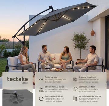 2dekans | tectake® Zweefparasol met Voet - 3 x 3 m -, Ophalen of Verzenden, Zo goed als nieuw