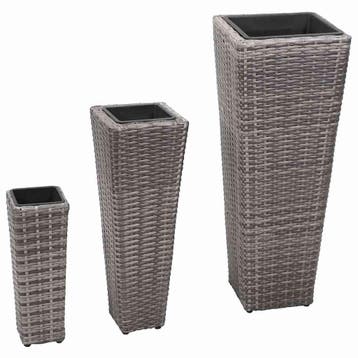 vidaXL Plantenbakken verhoogd 3 st poly rattan grijs, Verzenden, Nieuw, Minder dan 60 cm, 60 cm of meer