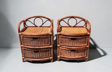 Nachtkastje (2) - Bamboe, Rattan - Italië jaren ’50 en ’60