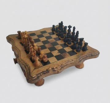 Schaaktafel - Hout - Met de hand gebeeldhouwd, Antiek en Kunst
