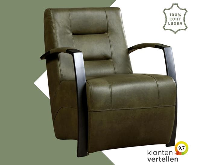 Leren fauteuil Magnificent - Granada Moss (olijf/groen), Huis en Inrichting, Fauteuils, 50 tot 75 cm, 75 tot 100 cm, Nieuw, Leer