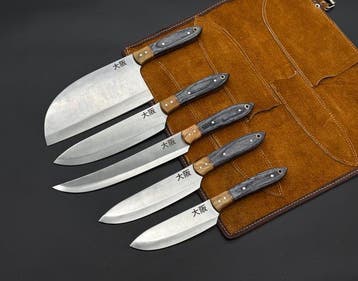 Japanese Style Kitchen Knife SET With Leather BAG Included -