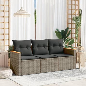 vidaXL 3-delige Loungeset met kussens poly rattan grijs, Verzenden, Nieuw, Loungeset