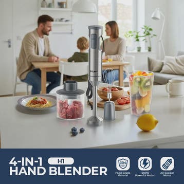ROUNY 4-in-1 Staafmixer 1200W - 14 Snelheden, Hakker, Garde, Verzenden, Nieuw