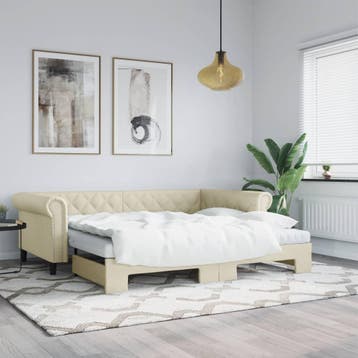 vidaXL Slaapbank met onderschuifbed 90x200 cm kunstleer, Overige materialen, 90 cm, Eenpersoons, Verzenden