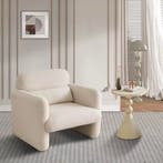 Lamswollen Beige Loungestoel – Fauteuil hout + wol + kussen, Verzenden, Nieuw