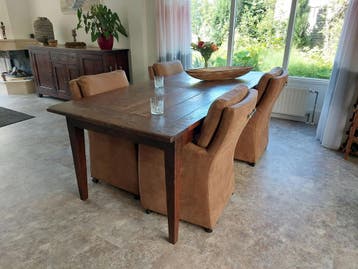 Set van 4 leren eetkamerfauteuils - met armleuning en, Huis en Inrichting, Stoelen, Ophalen of Verzenden, Nieuw, Leer