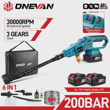 ONEVAN Krachtige Accu Hogedrukreiniger 3500W - 200Bar - Voor, Verzenden, Nieuw