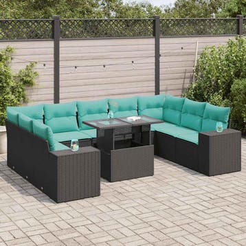 vidaXL 10-delige Loungeset met kussens poly rattan acacia, Verzenden, Nieuw, Loungeset